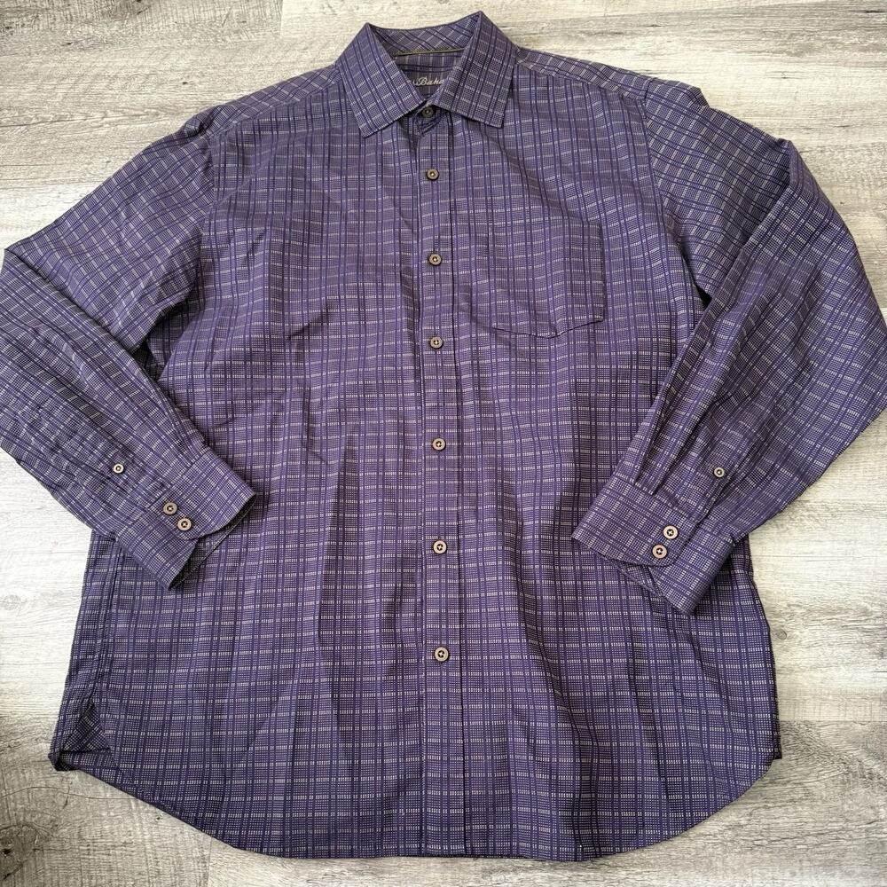 Tommy Bahama Shirt Men Medium Purple Silk Blend Long Sleeve Spread Collar T36859